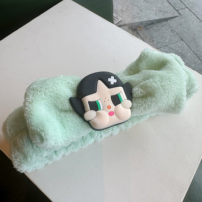 Wholesale Cartoon Face Wash Hair Band Women' s Little Doll Cute High Elastic Hair Band Apply Mask Makeup Plush Wrist Band Headwear