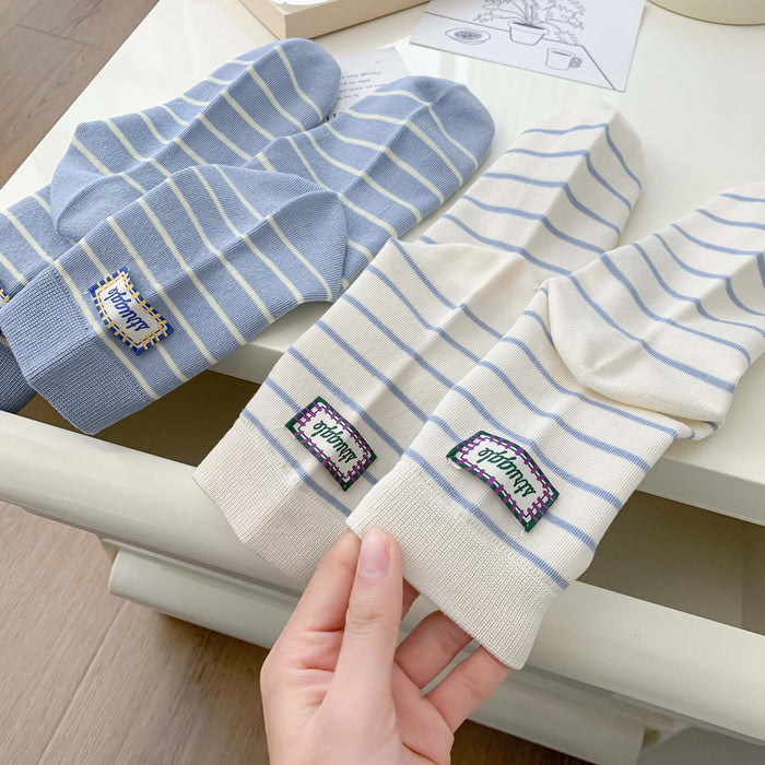Wholesale Striped socks, mid tube socks, cotton boneless mid tube socks, fashionable and simple long tube socks