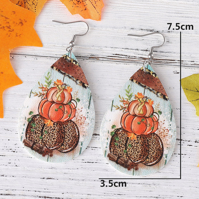 Wholesale Thanksgiving cow pattern pendant earrings pu leather earrings gift