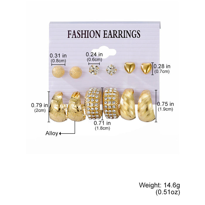 Wholesale Retro 6-piece creative heart-shaped rhinestone metal earrings