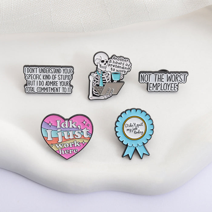 Wholesale Funny Skull Sarcastic Quote Brooch Pin For Office Worker Casual Fashion Accessory