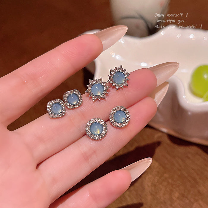 Wholesale Simple All-match Blue Crystal Earrings