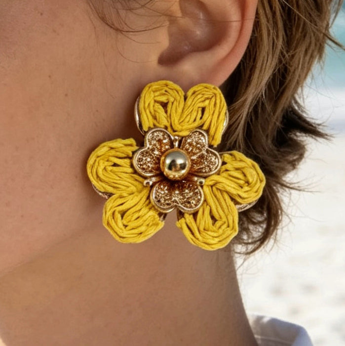 Wholesale Raffia Flower Earrings Summer Beach Style Fashion Accessory MOQ≥2
