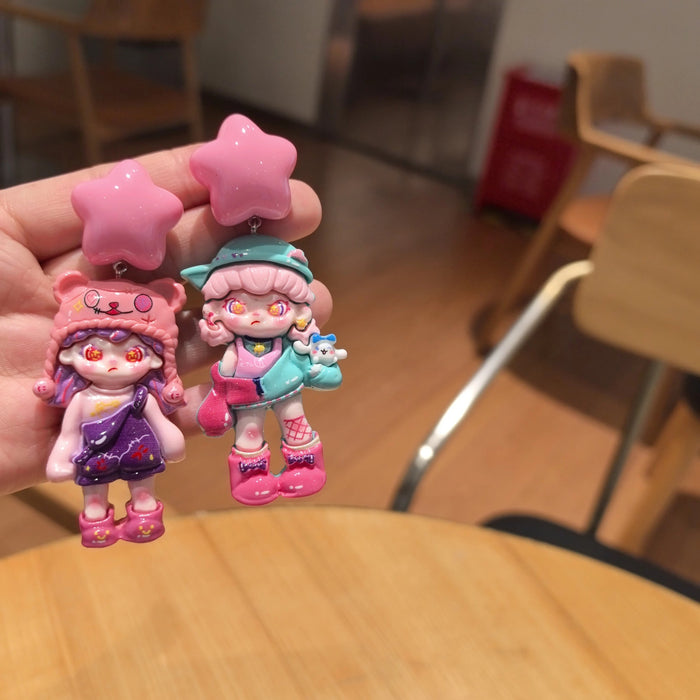 Wholesale Cute cartoon girl original handmade niche design silver needle earrings