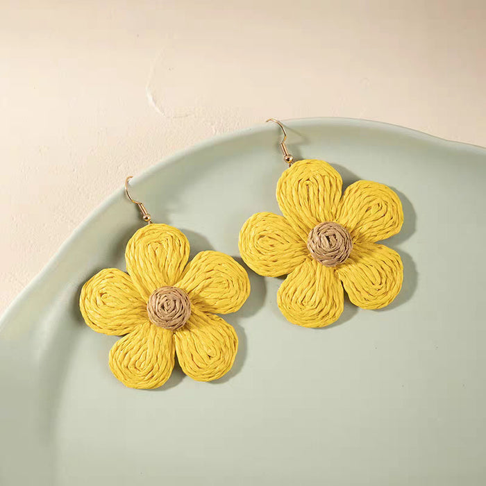 Wholesale Handmade sunflower earrings with exaggerated personality, large flower earrings, niche design, ear hooks