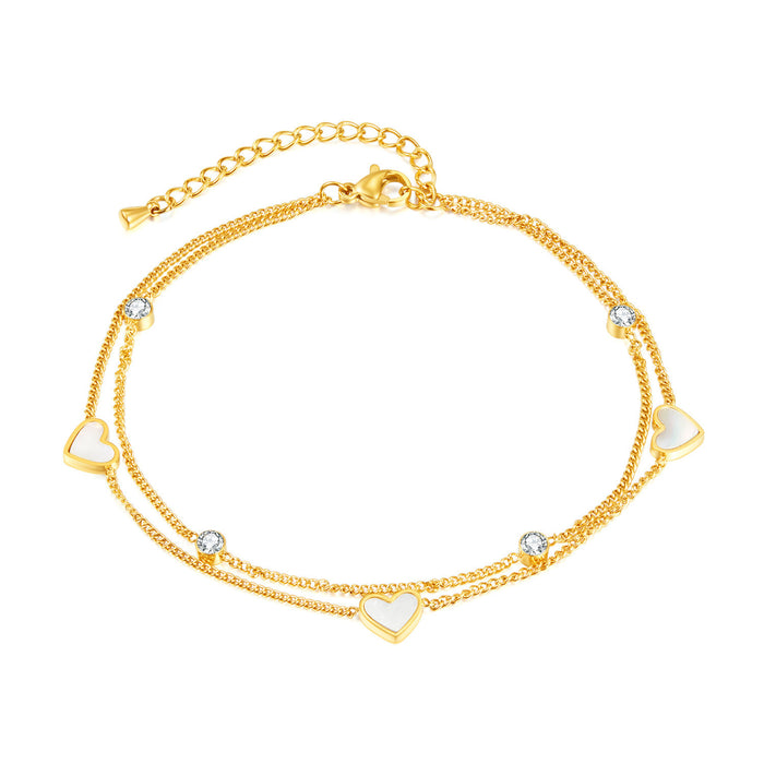 Wholesale Simple and fashionable commuting, compact and versatile titanium steel bracelet, heart shaped white shell double-layer layered wearing
