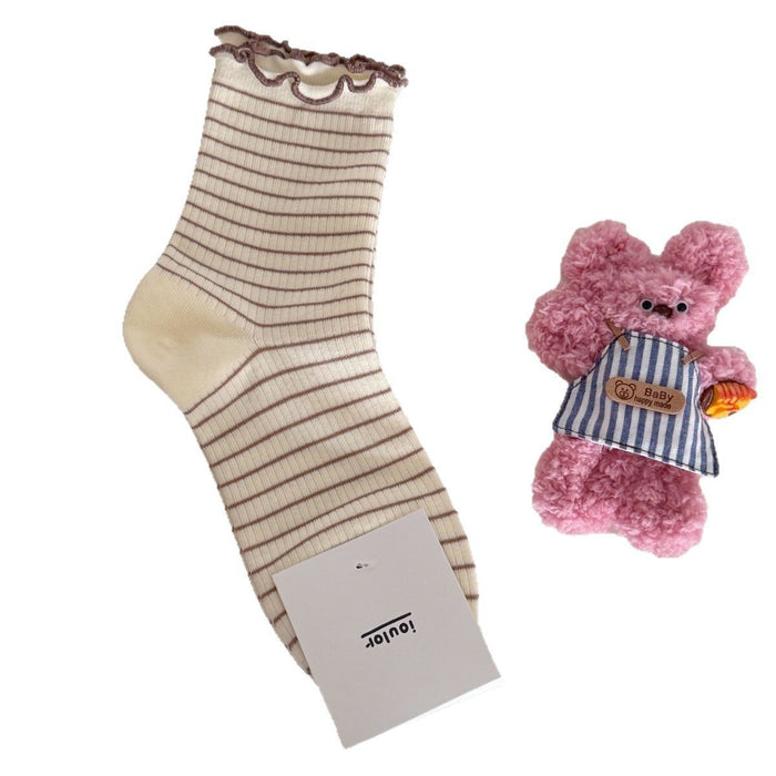 Wholesale Curled striped socks, mid tube socks, boneless socks, cotton socks
