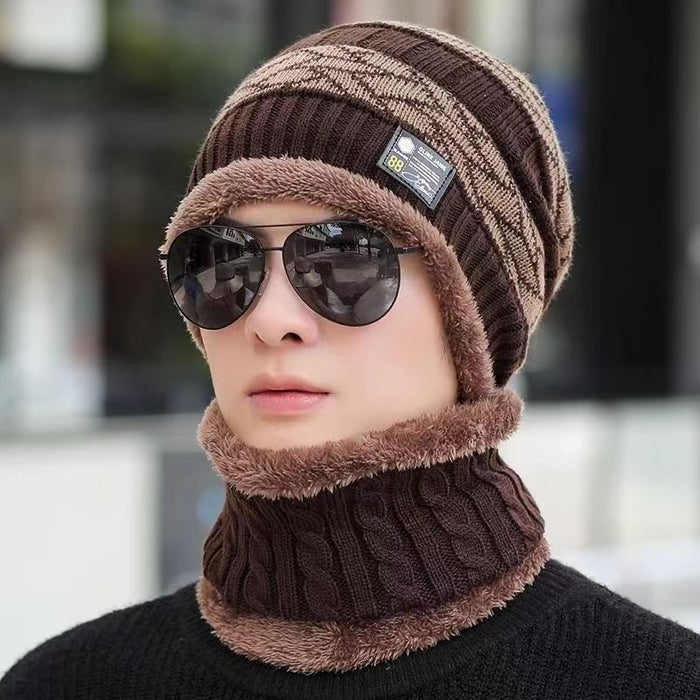 Wholesale Hat Men's Winter Knitted Wool Hat Fleece-lined Thickened Fashionable Warm Cold-proof Cycling Men's Cotton Hat in Autumn and Winter