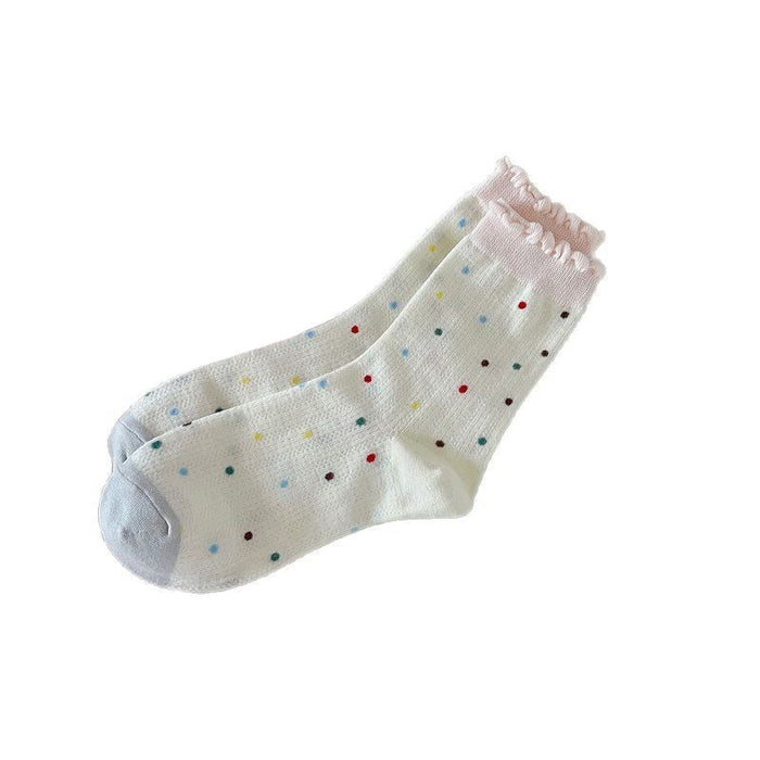 Wholesale Polka dot socks with bow tie, polka dot mid tube socks, thin and breathable, college style cotton socks