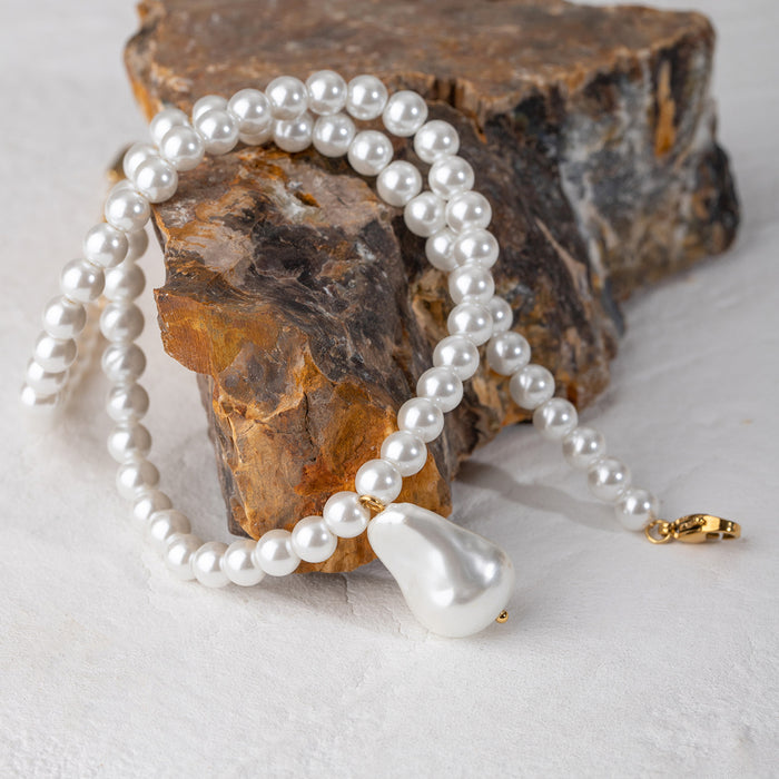 Wholesale Stainless Steel Glass Acrylic Baroque Pearl Necklace Titanium Steel Necklace Jewelry