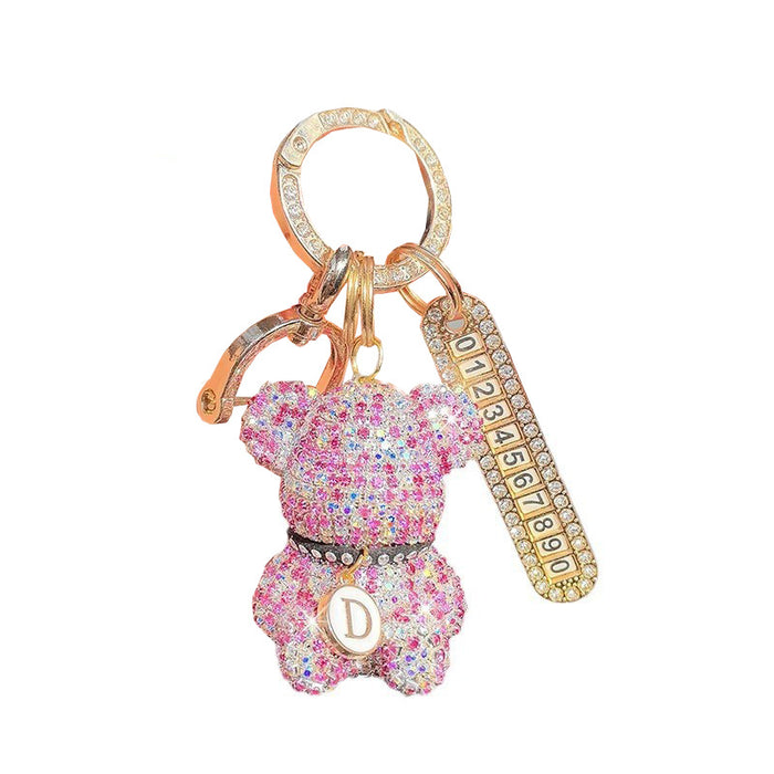 Wholesale Car Keychain Full Diamond Cartoon Violence Bear Key Chain Letter Cartoon Girl Key Pendant Gift