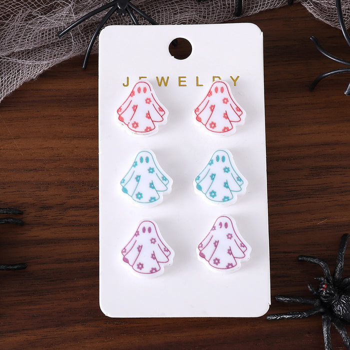 Wholesale Acrylic Ghost Earring Set Cute Colorful Flower Design