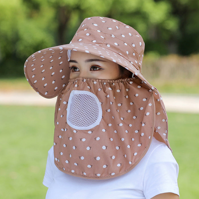 Wholesale Cherry print tea-picking hat, sun hat, sun protection face-covering summer hat