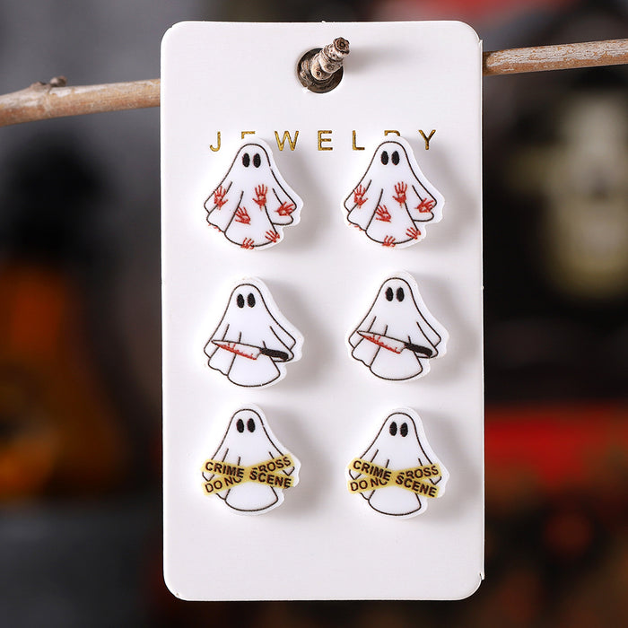 Wholesale Acrylic Ghost Earring Set Cute Colorful Flower Design