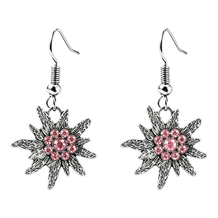 Wholesale Vintage Red Alloy Edelweiss Flower Earrings For Women Bavarian Oktoberfest Party Jewelry
