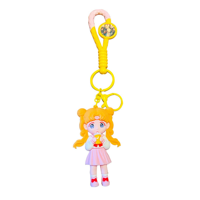 Wholesale Cute Cartoon Girl Drinking Milk Tea PVC Keychains