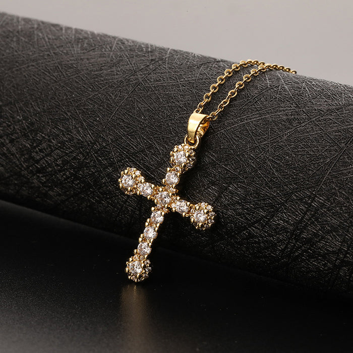 Wholesale Copper Inlaid Zircon Cross Pendant Necklace JDC-NE-ShangY035