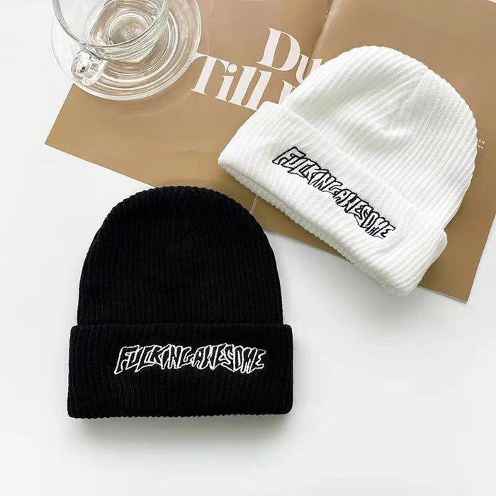 Wholesale Acrylic Large Head Circumference Embroidery Knitted Curled Wool Hat JDC-FH-YBQX001