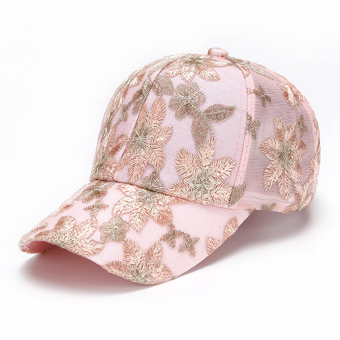 Wholesale Hat, mesh cap, breathable baseball cap, lace flower duckbill cap, fashionable and casual sunshade and sun protection cap