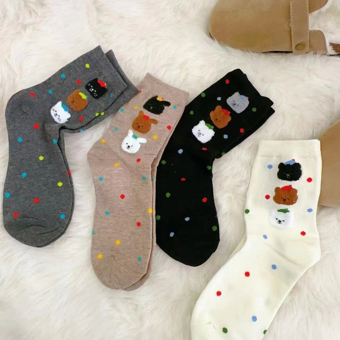 Wholesale Colorful little bear socks women's autumn and winter cotton retro cute sweet girl socks