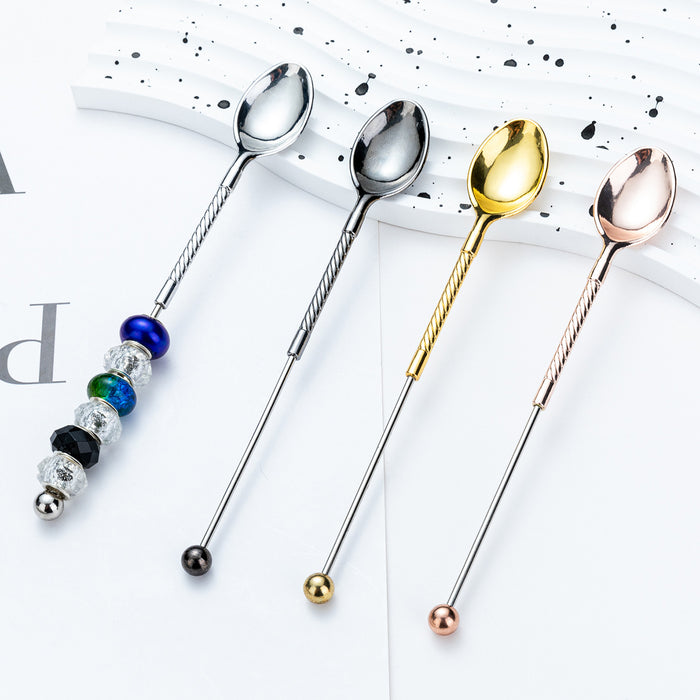 Wholesale New DIY beaded spoon Western restaurant hotel high-end tableware dessert spoon European coffee spoon household long handle spoon