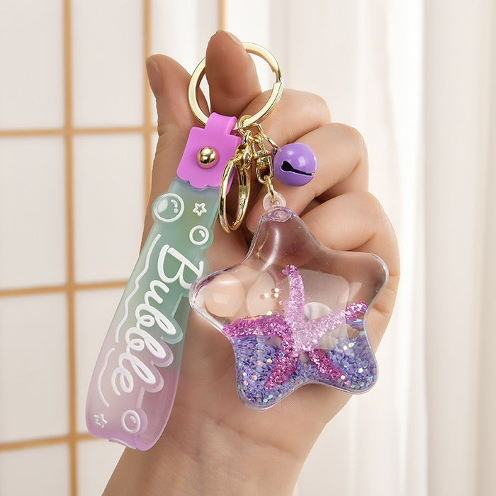 Wholesale Acrylic Oil-Filled,  Flowing Glitter Starfish Keychain