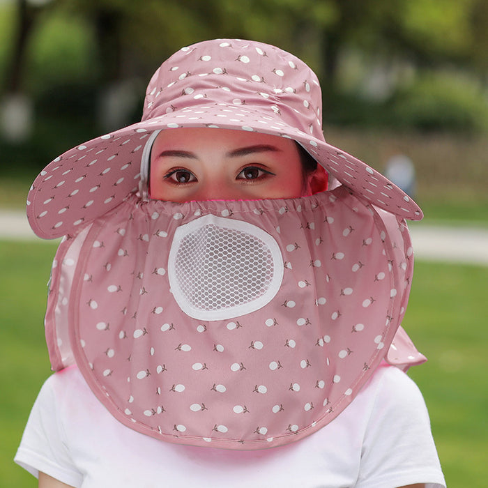 Wholesale Cherry print tea-picking hat, sun hat, sun protection face-covering summer hat