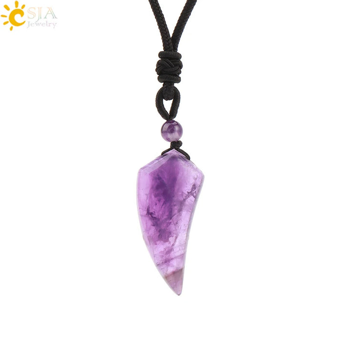 Wholesale Amethyst Crystal Wolf Tooth Pendant Necklace Minimalist Ancient Style Everyday Jewelry Accessory