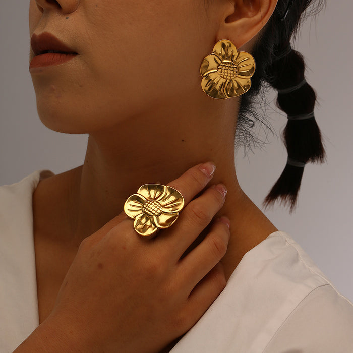 Wholesale Fashion and Personalized Stainless Steel Flower Bracelet Sunflower Bracelet Earring Set Wholesale