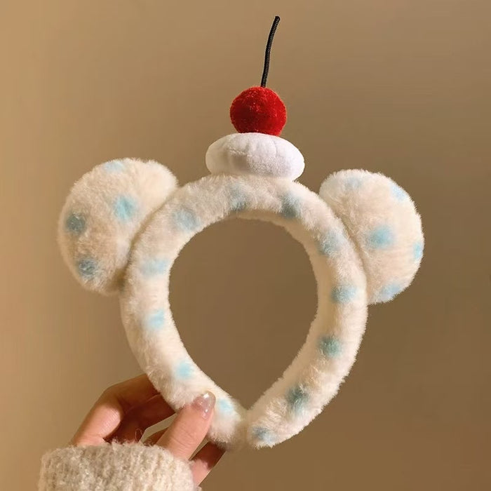 Wholesale Blue polka dot bear ear plush headband