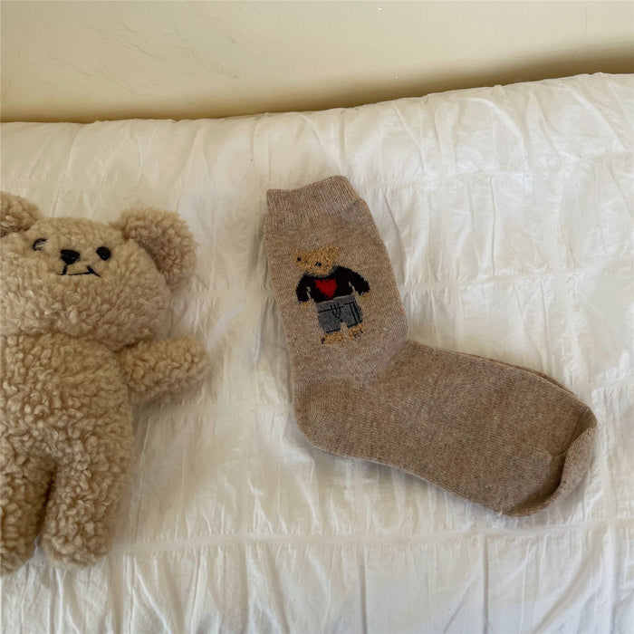 Wholesale Cartoon Bear Thickened Wool Mid-calf Socks Women's Sweet Style Pile Socks