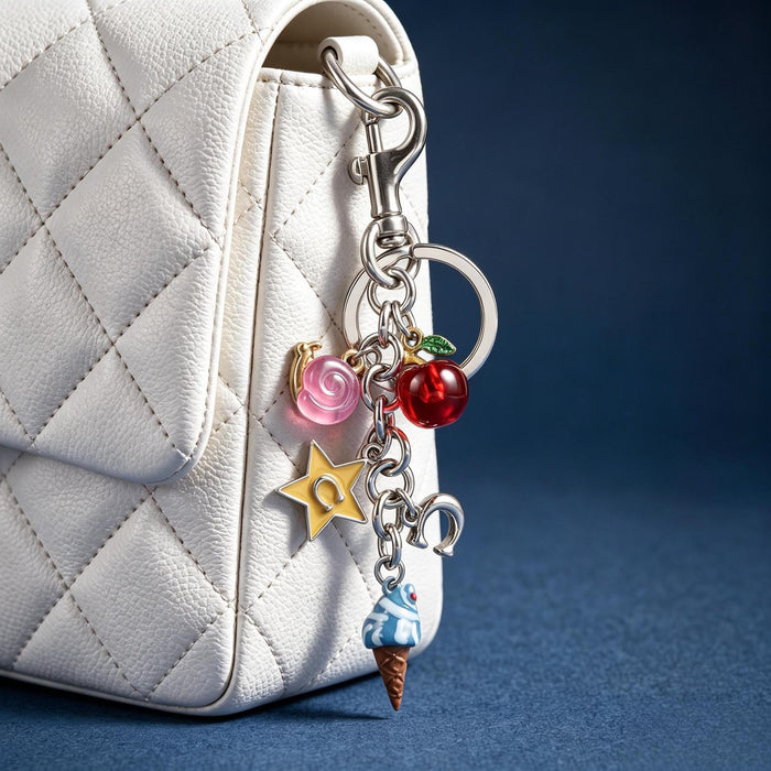Wholesale Alloy Fruit Ice Cream Bag Charm Keychain Gold Silver Star Pendant Trendy Fashion Accessory Gift Resale