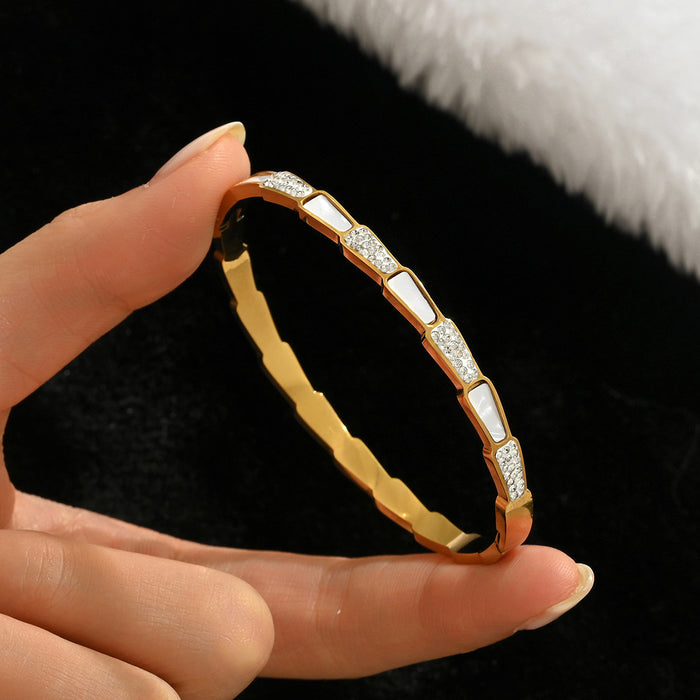 Wholesale Gold Tone Titanium Steel  Bangle Set With Rhinestone Row Trendy Jewelry Accessory For Party Or Everyday Gift