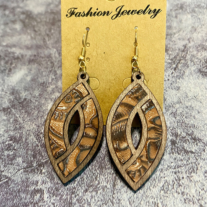 Wholesale Retro leather earrings hollow horse eye texture earrings personalized light earrings