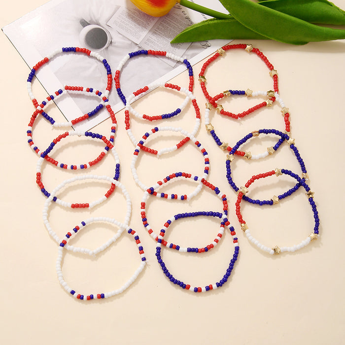 Wholesale American Independence Day Glass Rice Bead Multi-layer Bracelet Set JDC-BT-ShiY007