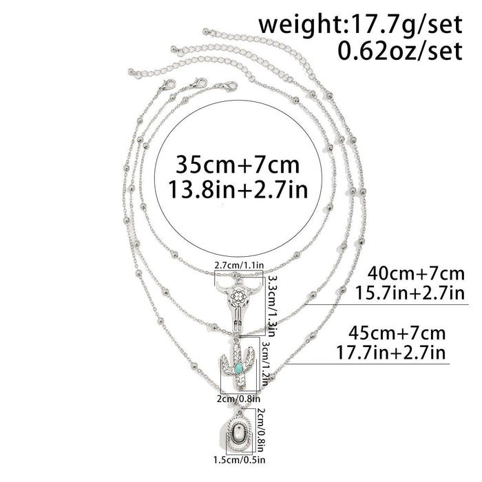 Wholesale Western Cowboy Pine Stone Necklace Stacked Set Necklace Cactus Boots Pendant Ethnic Style Retro Necklace