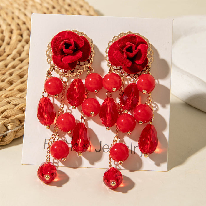 Wholesale Elegant Handmade Beaded Flower Tassel Earrings Fashion Accessory MOQ≥2