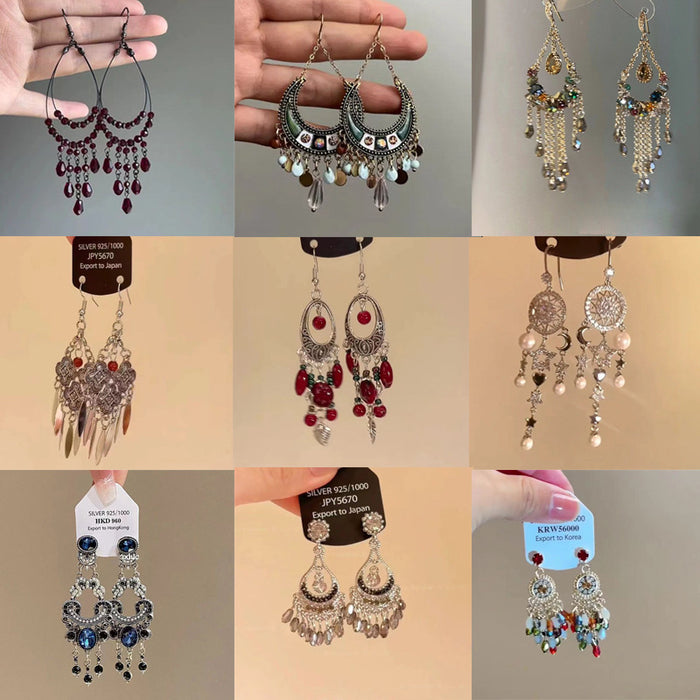 Wholesale Vintage beaded tassel earrings, niche, atmospheric, fashionable, exaggerated earrings, long earrings for women