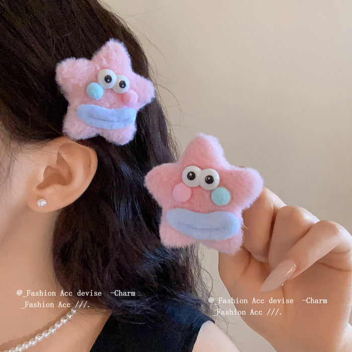 Wholesale  Cartoon Star Smiley Plush Hairpin Side Duckbill Clip All-match New Hairpin Hair Accessories