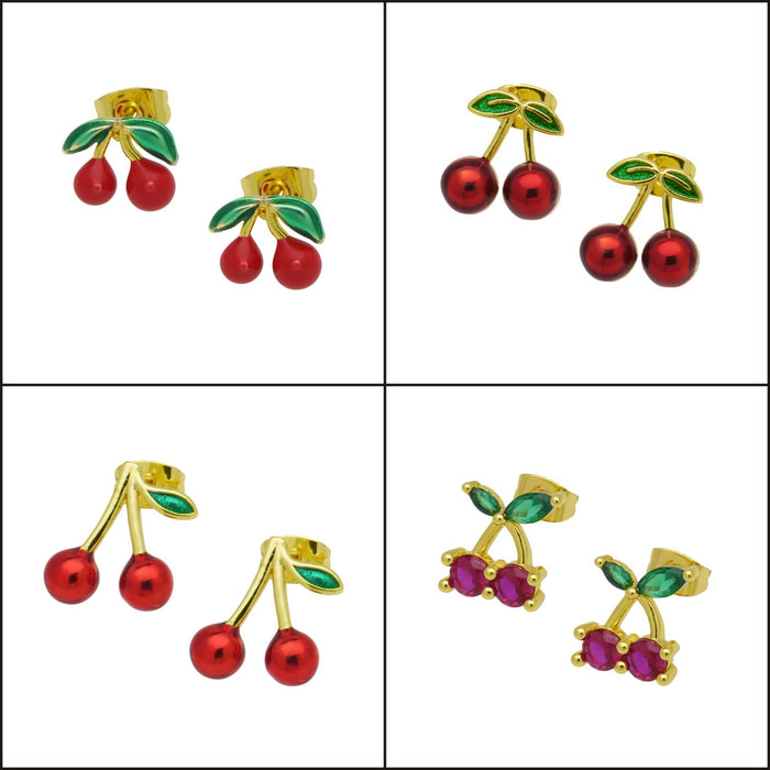 Wholesale Fruit style cherry color drop Shantou ear clip earrings female personality simple fashion earrings