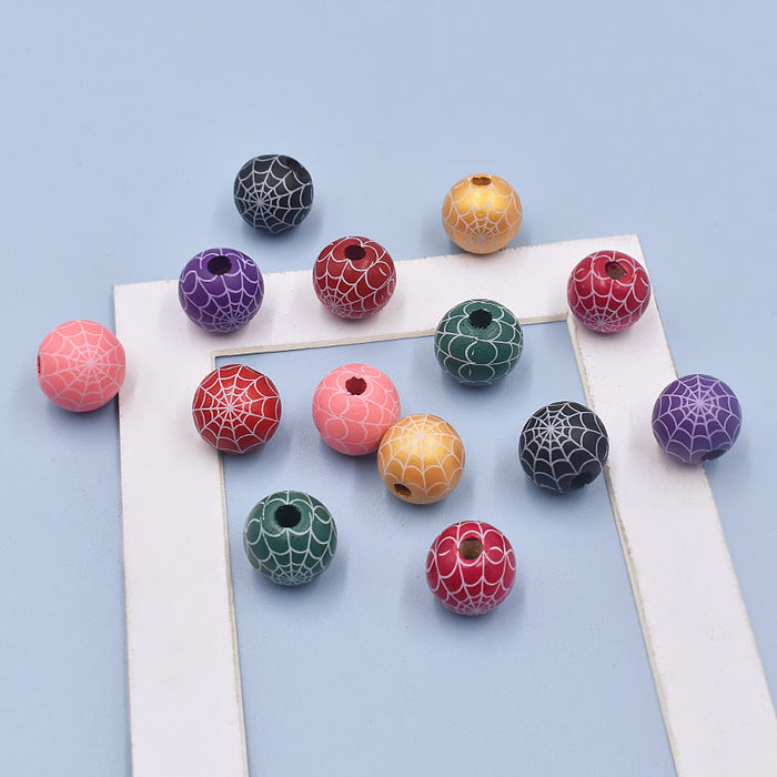 Wholesale of New Halloween Spider Web Colorful DIY Children's Wood Beads JDC-BDS-XingFeng003