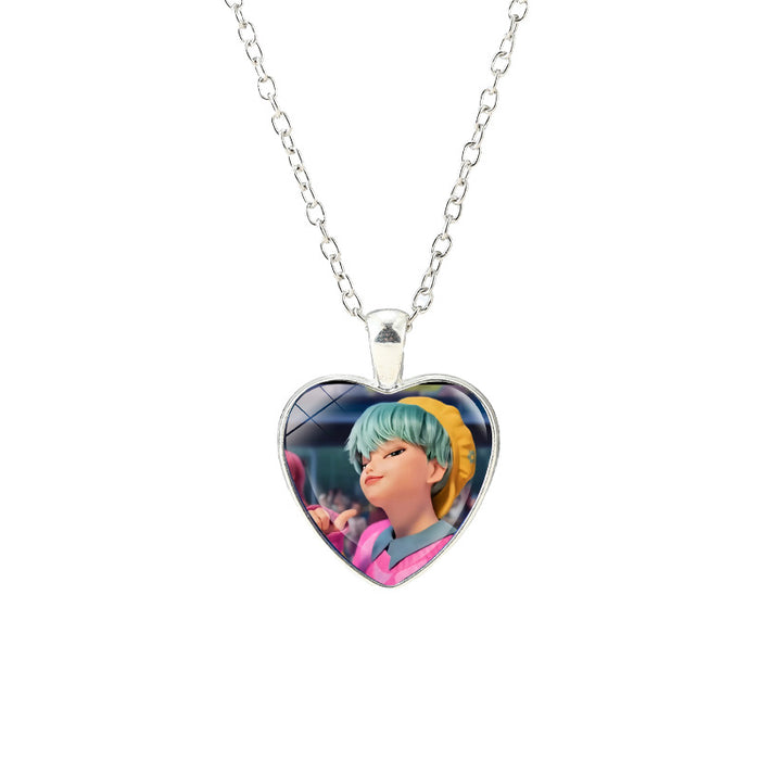 Wholesale Anime Kpop glass heart pendant Necklaces