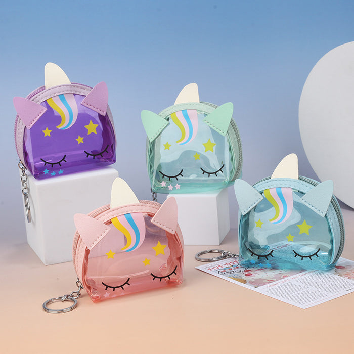 Wholesale 4pcs Cute Cartoon Unicorn Transparent PVC Coin Purse Key Bag Lipstick Earphone Case Party Car Key Accessory