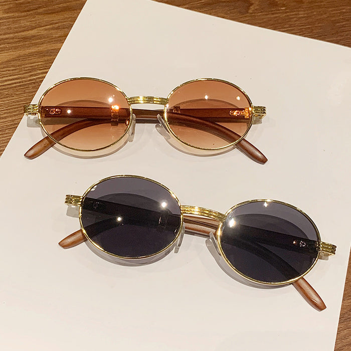 Wholesale  vintage imitation wood grain sunglasses men's oval sunglasses women's trendy  UV protection sunglasses