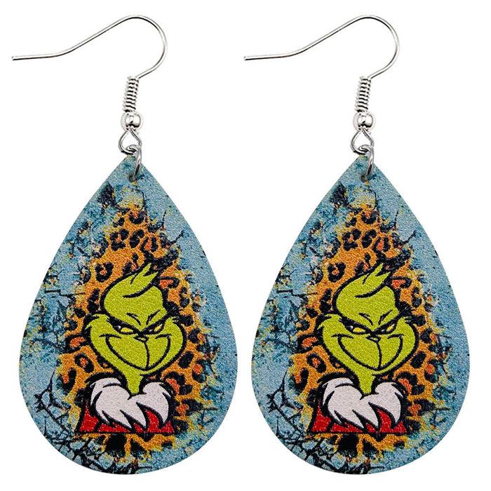 Wholesale  Christmas Green Frog Leather Earrings  Double-Sided Printed Earrings Holiday Accessories