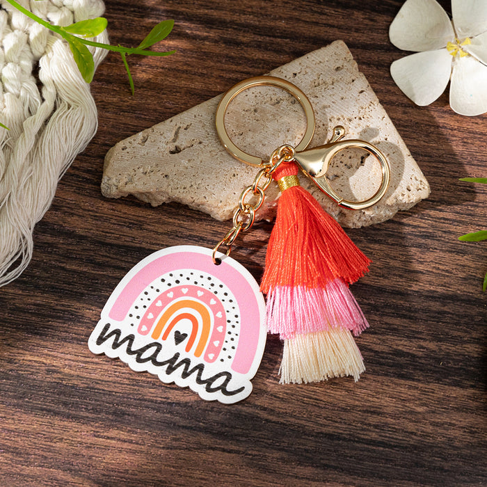 Wholesale Leopard print " MAMA"  letter wooden keychain