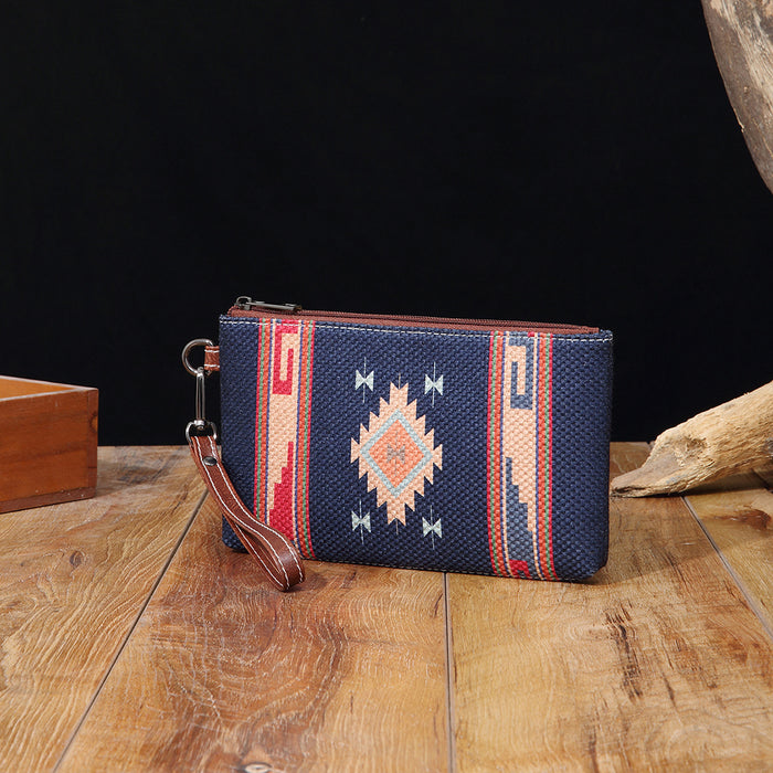 Wholesale European and American Retro Cotton and Linen Printed Western Women' s Wallet Clutch Mobile Phone Bag Bohemian Cross-Border Amazon Tk