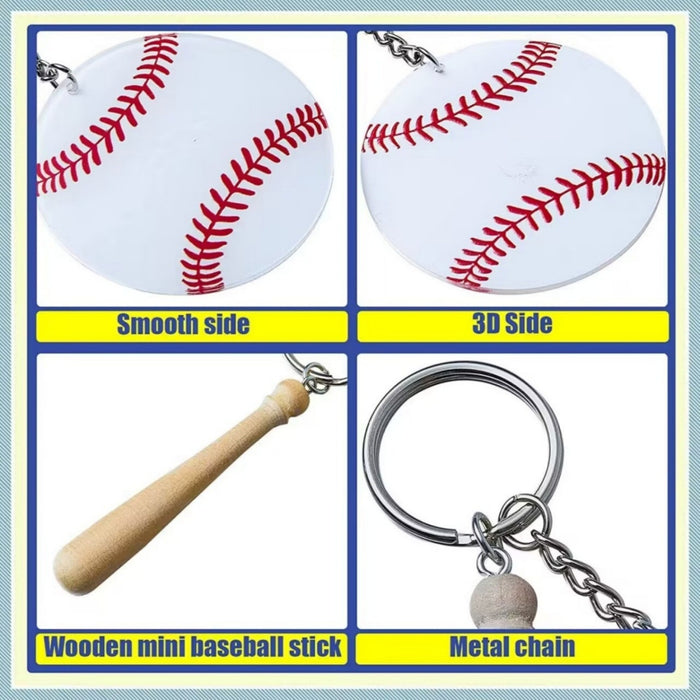 Wholesale Baseball Keychain Blank DIY Kit Wooden Stick Keychain Pendant Accessories