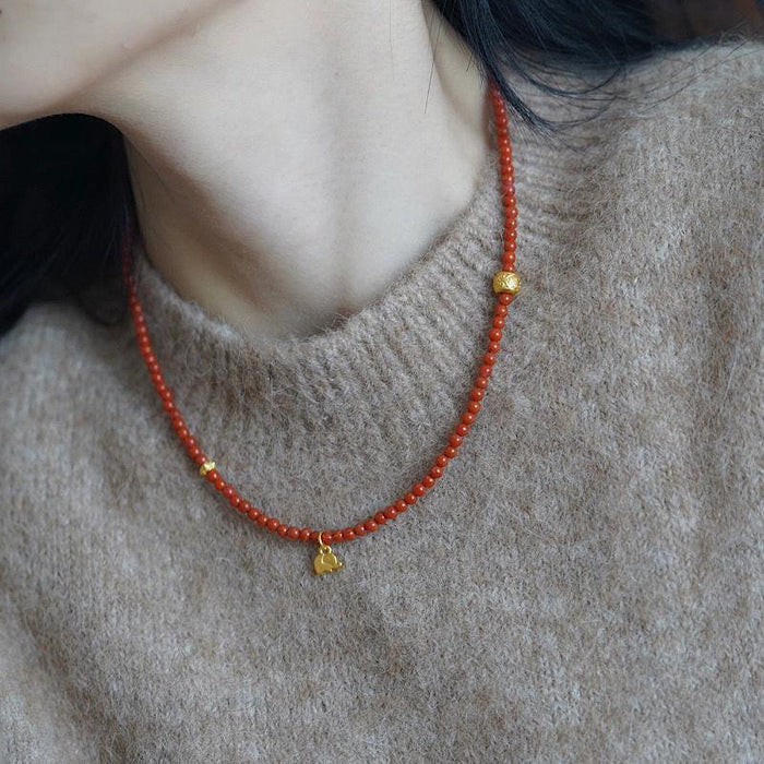 Wholesale Red Agate Necklace Full Color Flesh Small Rice Beads Clavicle Chain Necklaces