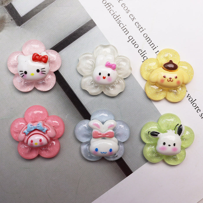 Wholesale 10PCS Cartoon Puppy Rabbit Transparent Flower Resin Diy Decorative Patch Accessories JDC-FK-YaoL025